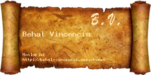 Behal Vincencia névjegykártya
